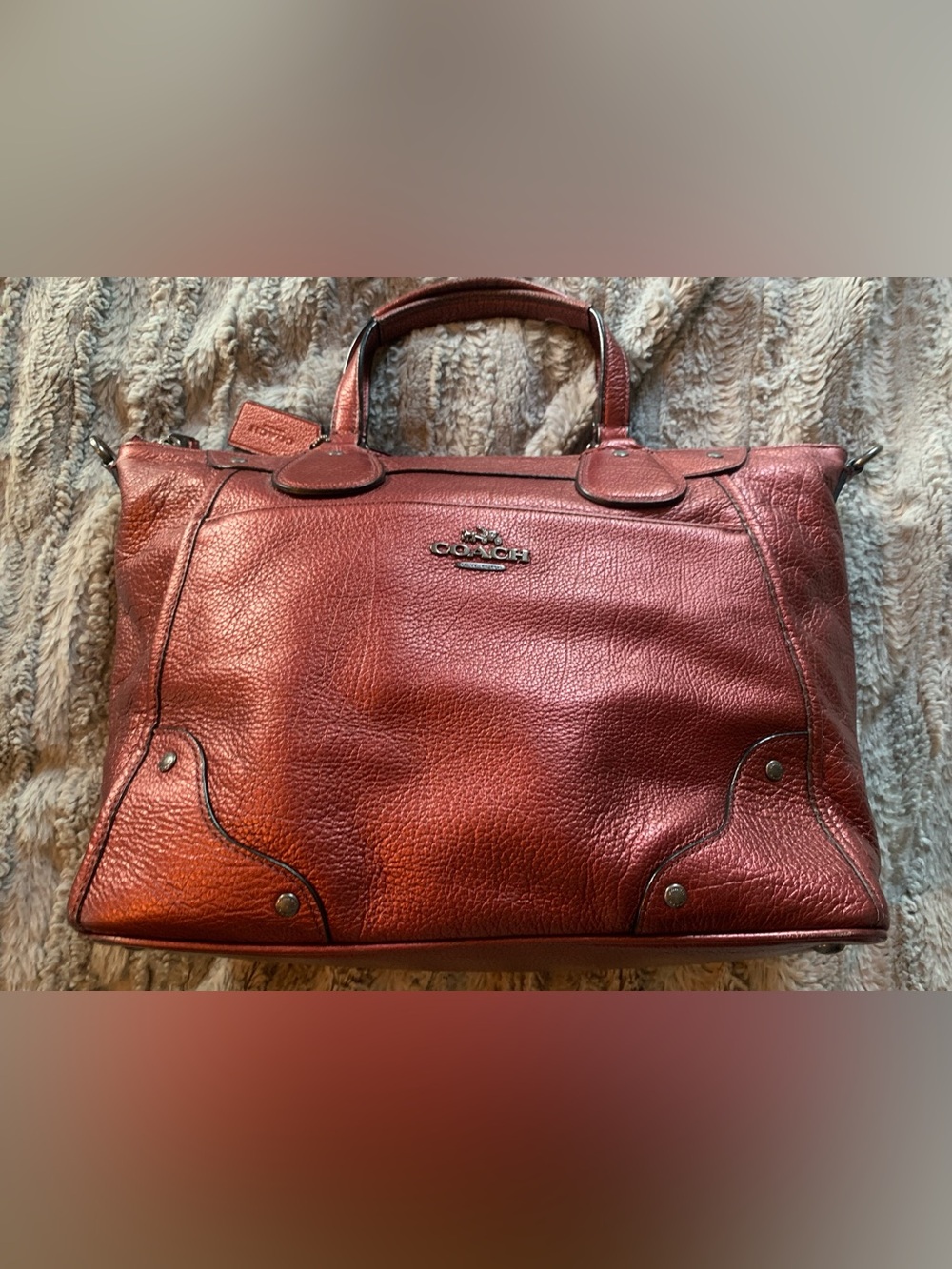 Coach Mickie Leather Grain Satchel Metallic Cherry, Excellent Condition - Picture 8 of 9